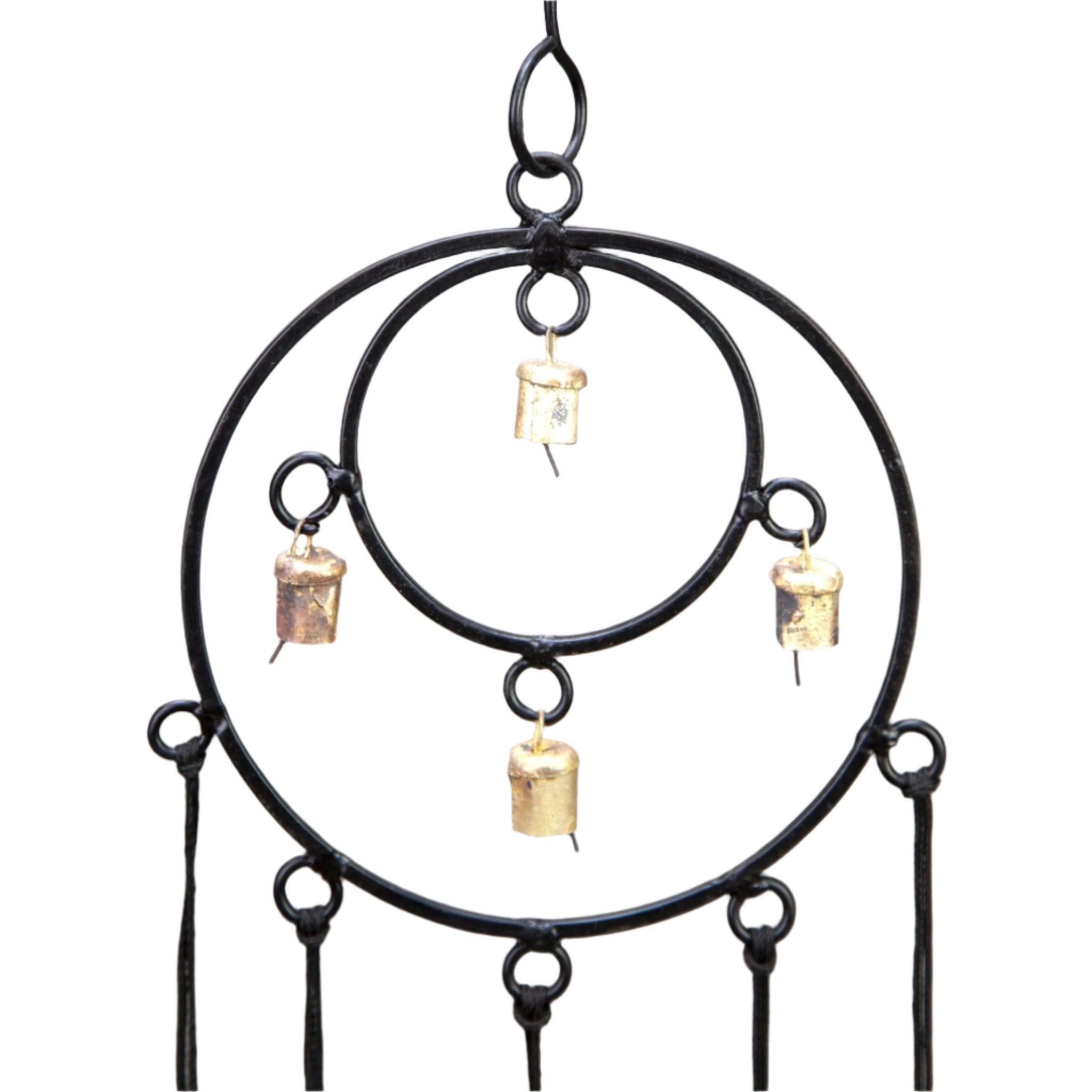 Iron Two Circle Bead & Nine Tin Bell Wind Chime - Decorative Bells - Bellbazaar.com - TS502