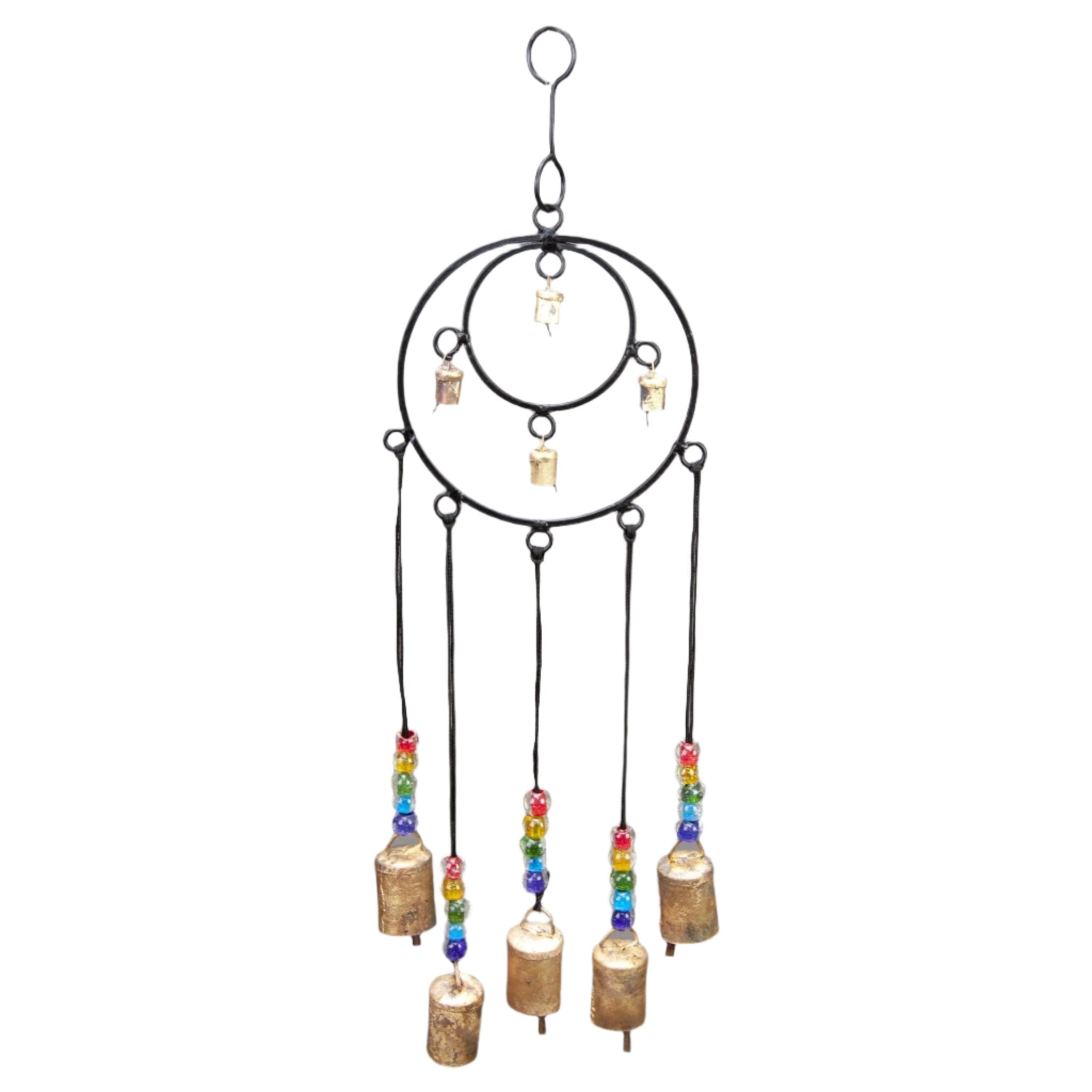 Iron Two Circle Bead & Nine Tin Bell Wind Chime - Decorative Bells - Bellbazaar.com - TS502