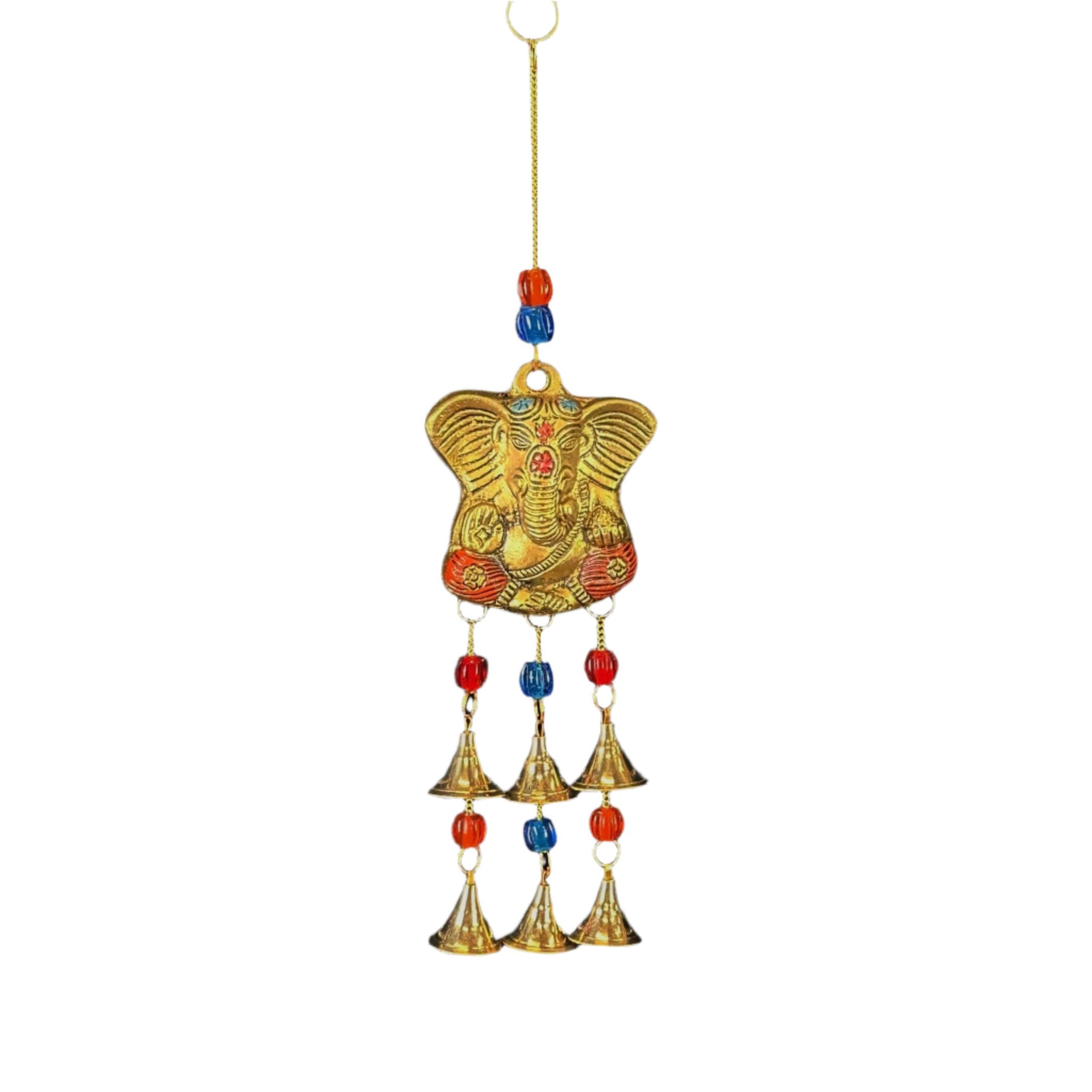 Polished Brass Ganesh Wind Chime with Beads - Decorative Bells - Bellbazaar.com - BS397