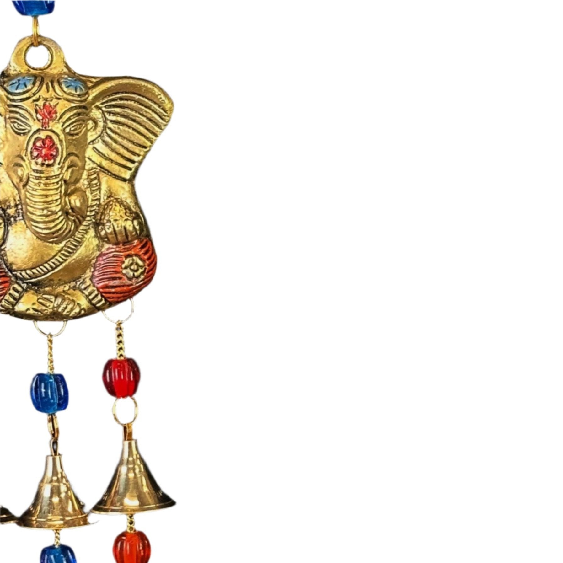 Polished Brass Ganesh Wind Chime with Beads - Decorative Bells - Bellbazaar.com - BS397