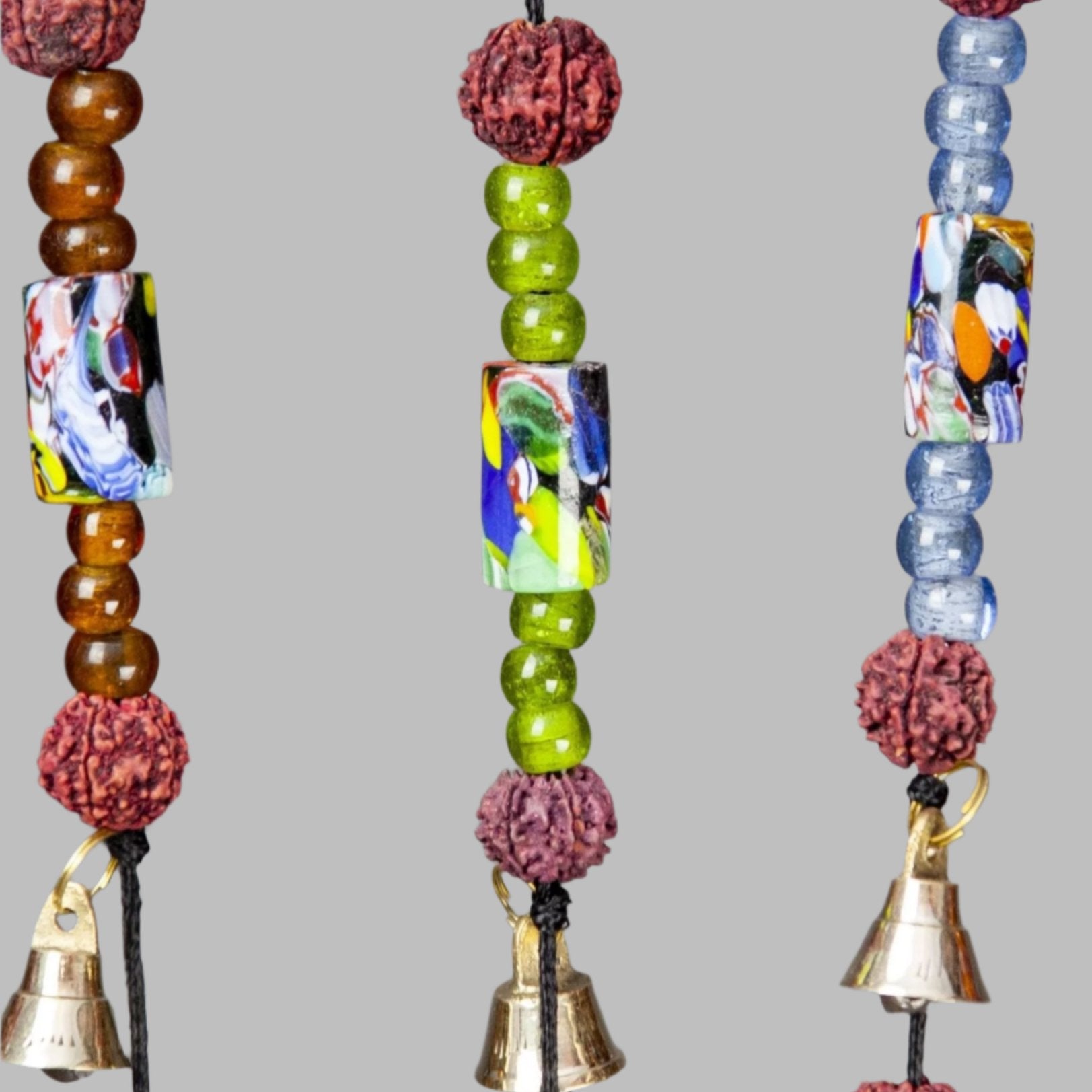 Brass Bells on a Cord with Beads - Decorative Bells - Bellbazaar.com - BS019