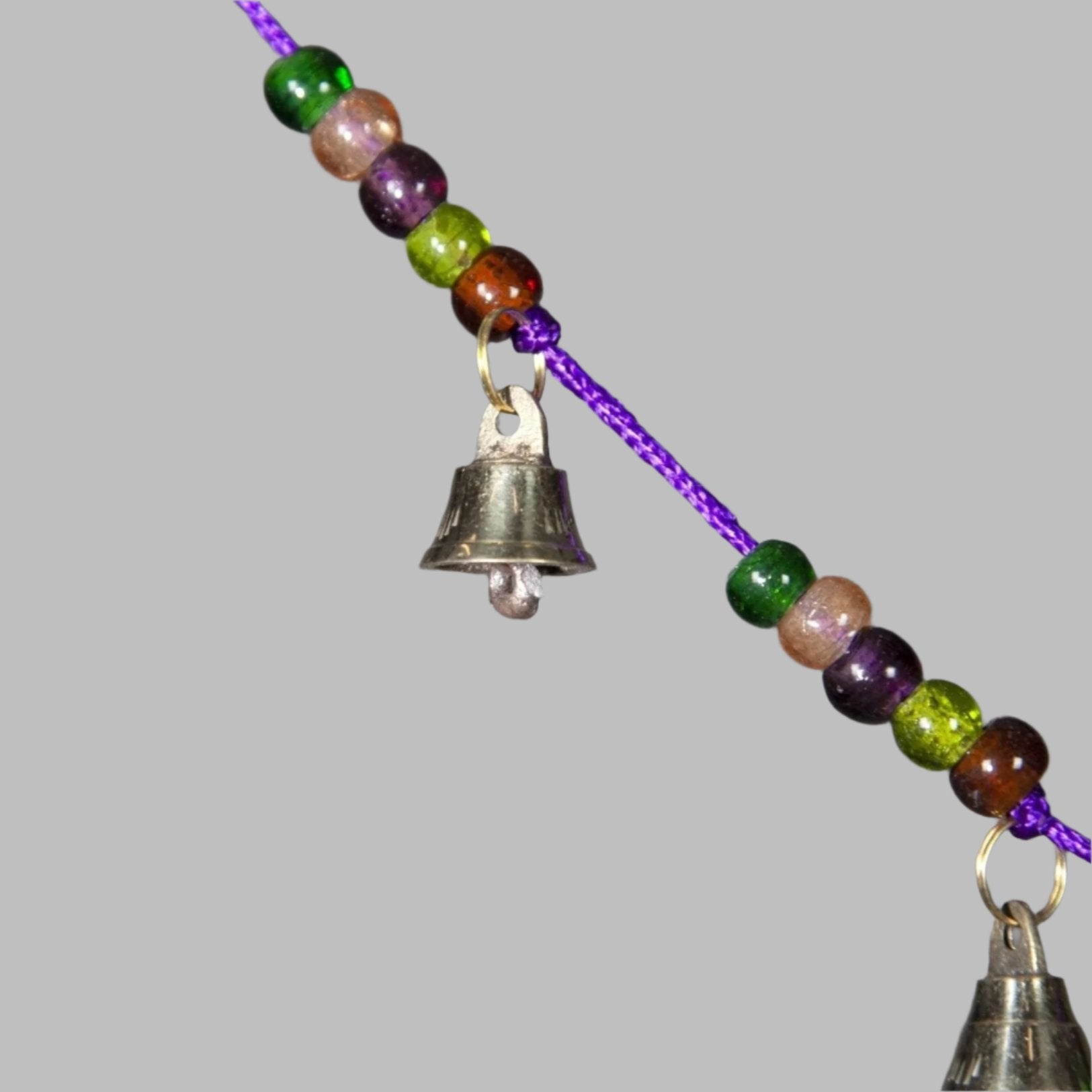 Brass Chime on Cord with Sun - Moon - Star and Glass Beads - Decorative Bells - Bellbazaar.com - BS014