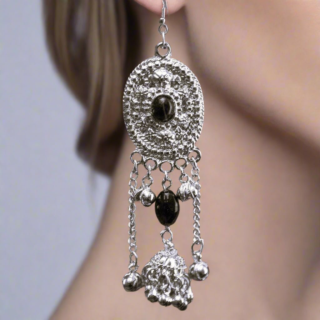 Metal Alloy Bell Drop Earrings with Beads - Apparel & Accessories > Jewelry > Earrings - Bellbazaar.com - JM326 - BKS