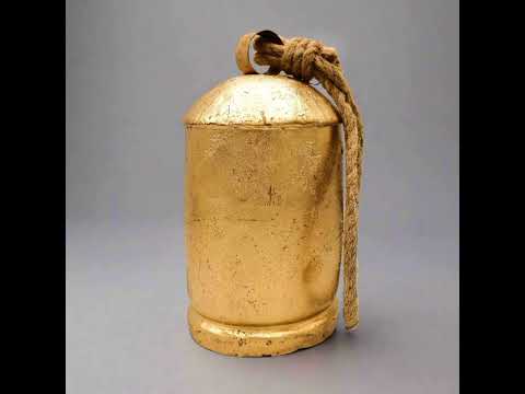 Audio recording of an 8-inch gold tin bell being struck, producing a clear, resonant chime.