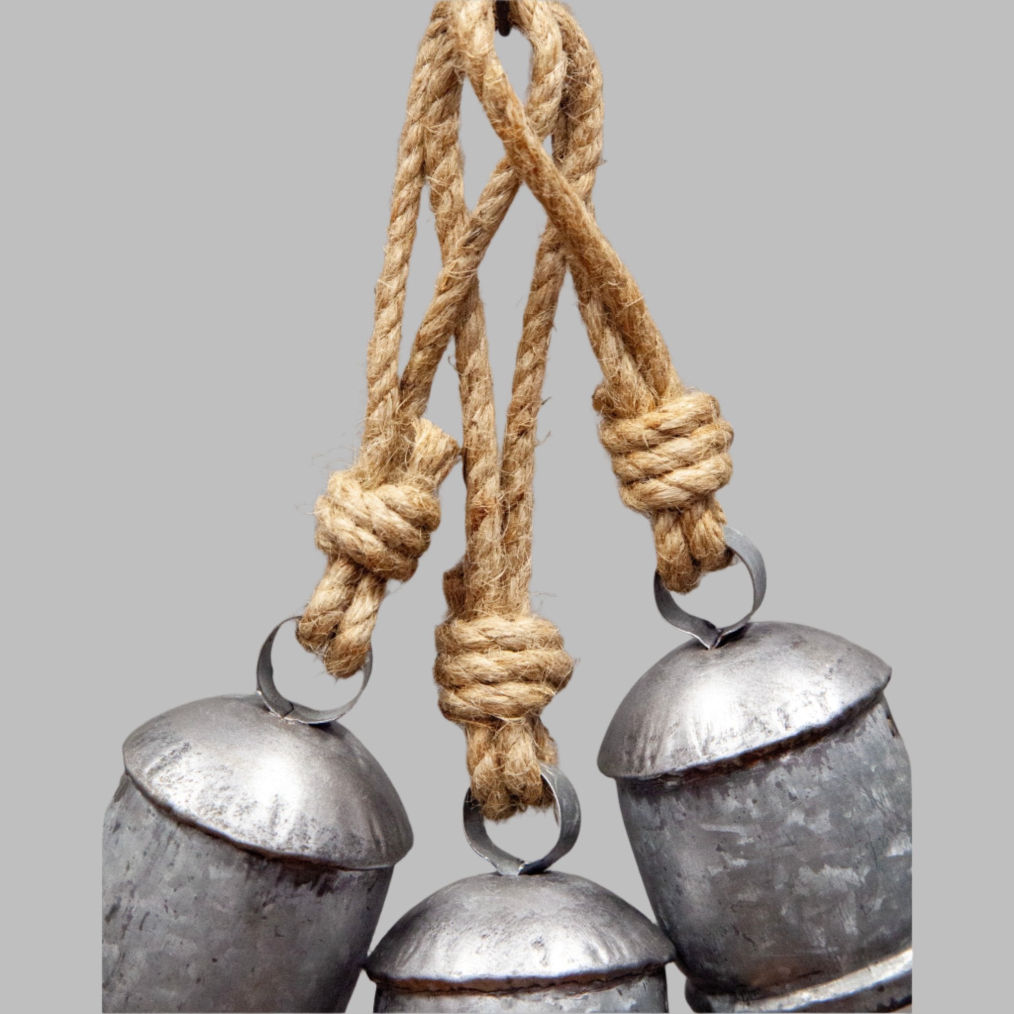 Rustic Silver Tin Bell with Wooden Clapper and Jute Hanging Cord - Decorative Bells - Bellbazaar.com - TL073