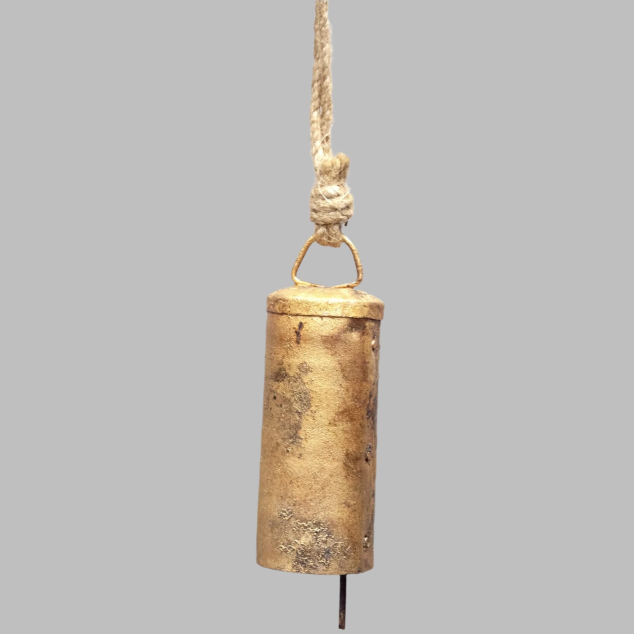 Rustic Tin Bell with Natural Jute Cord - 4" High x 1.25" Diameter - Decorative Bells - Bellbazaar.com - TL072