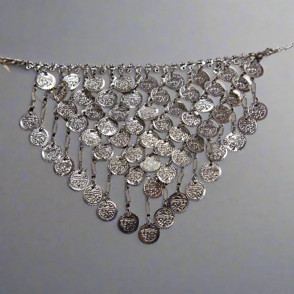 Silver - Tone V - Shape Necklace with Coins - JW288 - Apparel & Accessories > Jewelry > Necklaces - Bellbazaar.com - JW288