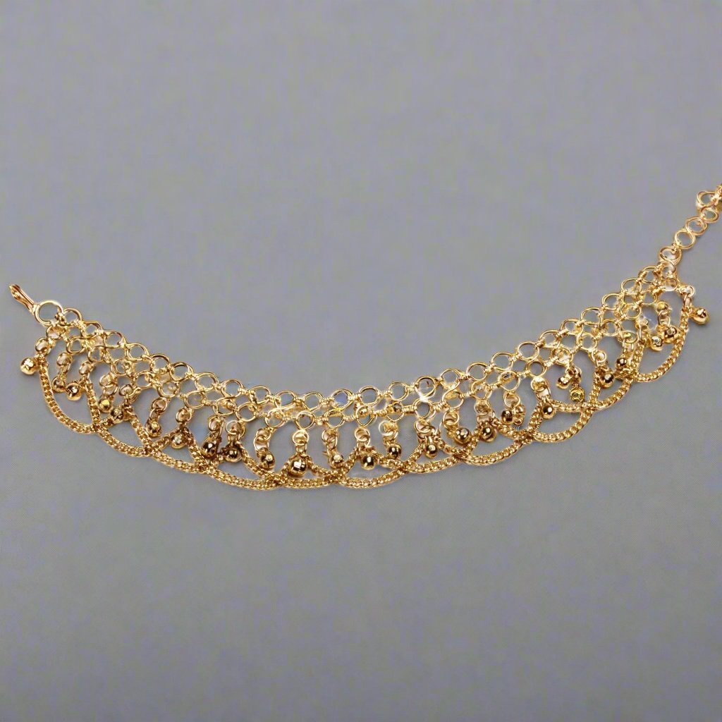 Vintage White Metal Boot Style Anklet with Bell Charms & Chain Links - Bold & Eye - catching Design - Apparel & Accessories > Jewelry > Anklets - Bellbazaar.com - JW194