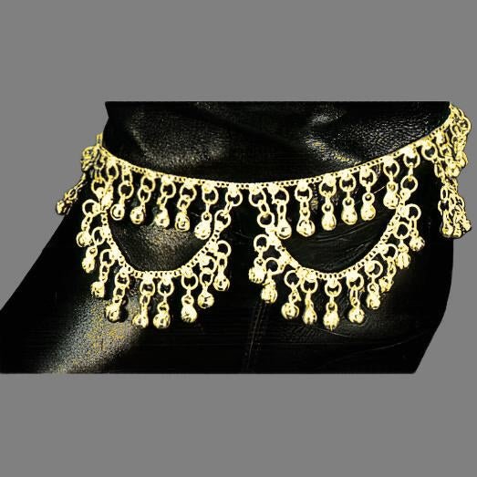 White Metal Boot Anklet with Loops of Bells - Edgy & Distinctive Accessory - Apparel & Accessories > Jewelry > Anklets - Bellbazaar.com - JP193